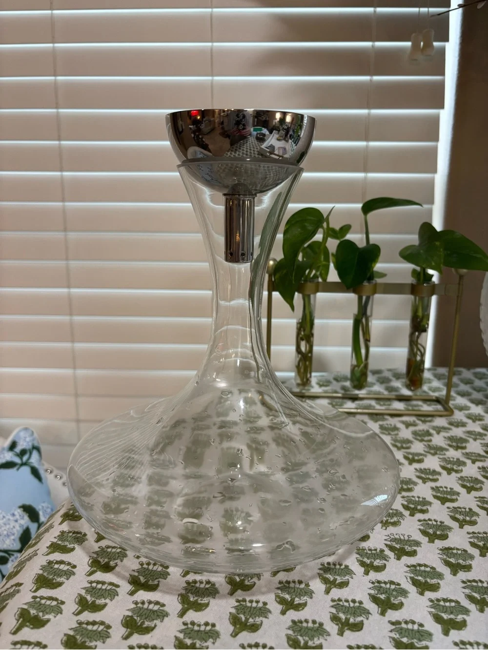 Pottery Barn Madena Pewter Base Glass Wine Decanter & Funnel Set